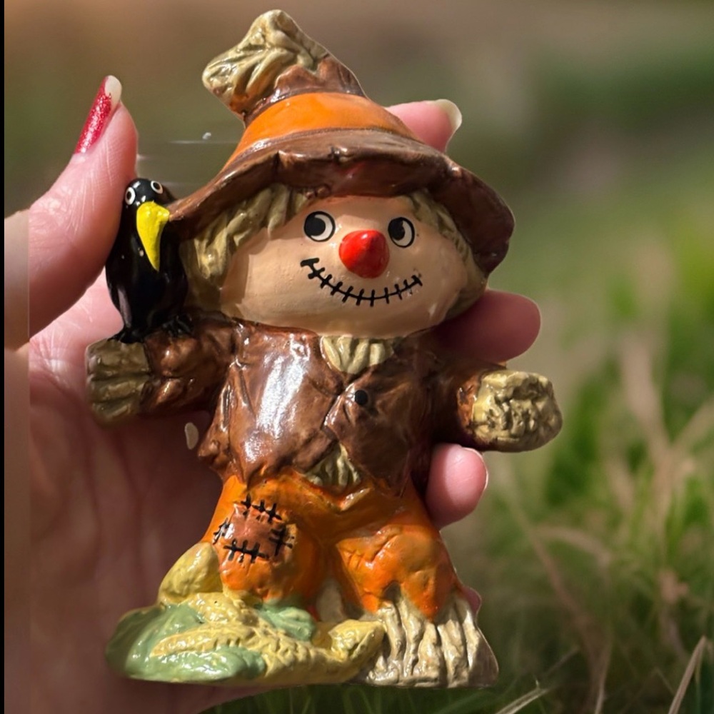 Vintage Chalkware Scarecrow Halloween Figurine Fall Decor